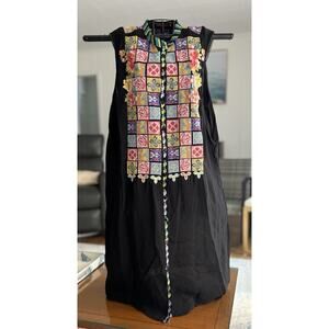 Johnny Was Black Midi Dress with Multicolor Embroidery